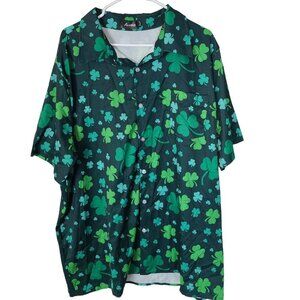 Arvilhill Mens 2XL Green 3-Leaf Clover Print Short Sleeves Button Up Shirt
